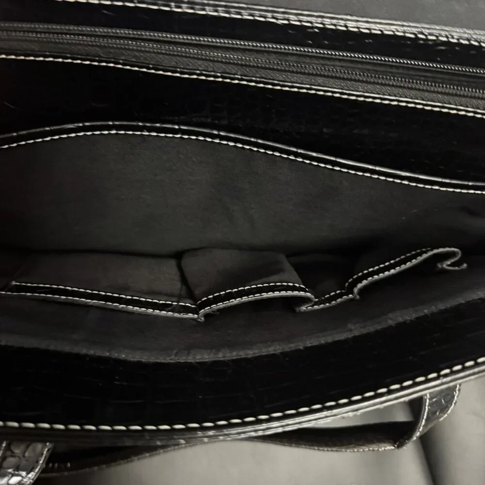 Liz Claiborne Tote Bag Womens Large Black Faux Croc Embossed Purse Satchel Work - Picture 6 of 10